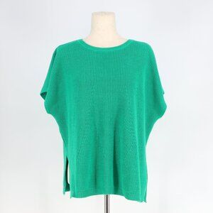 MERSEA Green Knit Short Sleeve Sweater Top Back Button Detail One Size